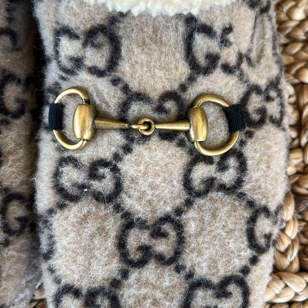 Gucci Beige GG Shearling Horsebit Boots